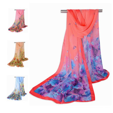 2017 New arrival fashion print colorful floral pattern long chiffon hijab scarf shawl